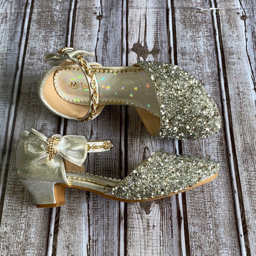 Motasha Girls Silver Glitter Princess Dress Shoes Size 2